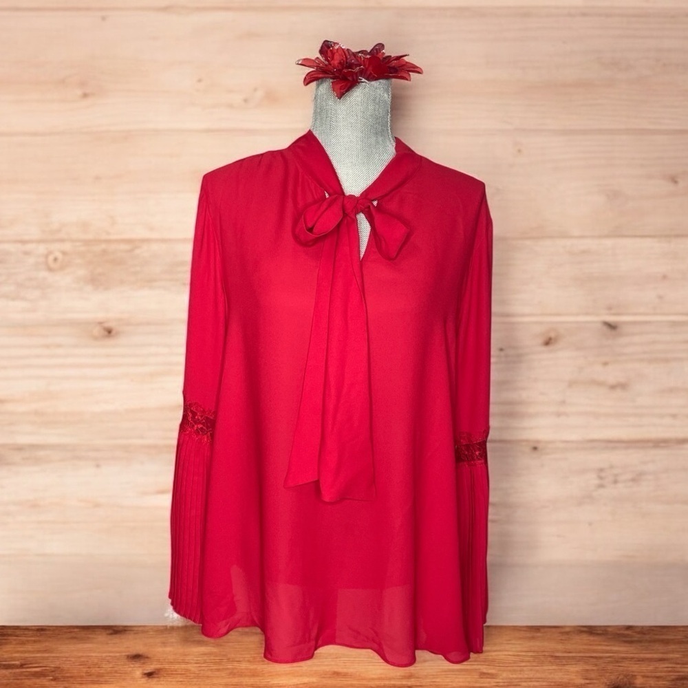 Cato Est. 1946 Red Bow Drop and accordion bell sleeves
Blouse/ Top Size L - Picture 2 of 13